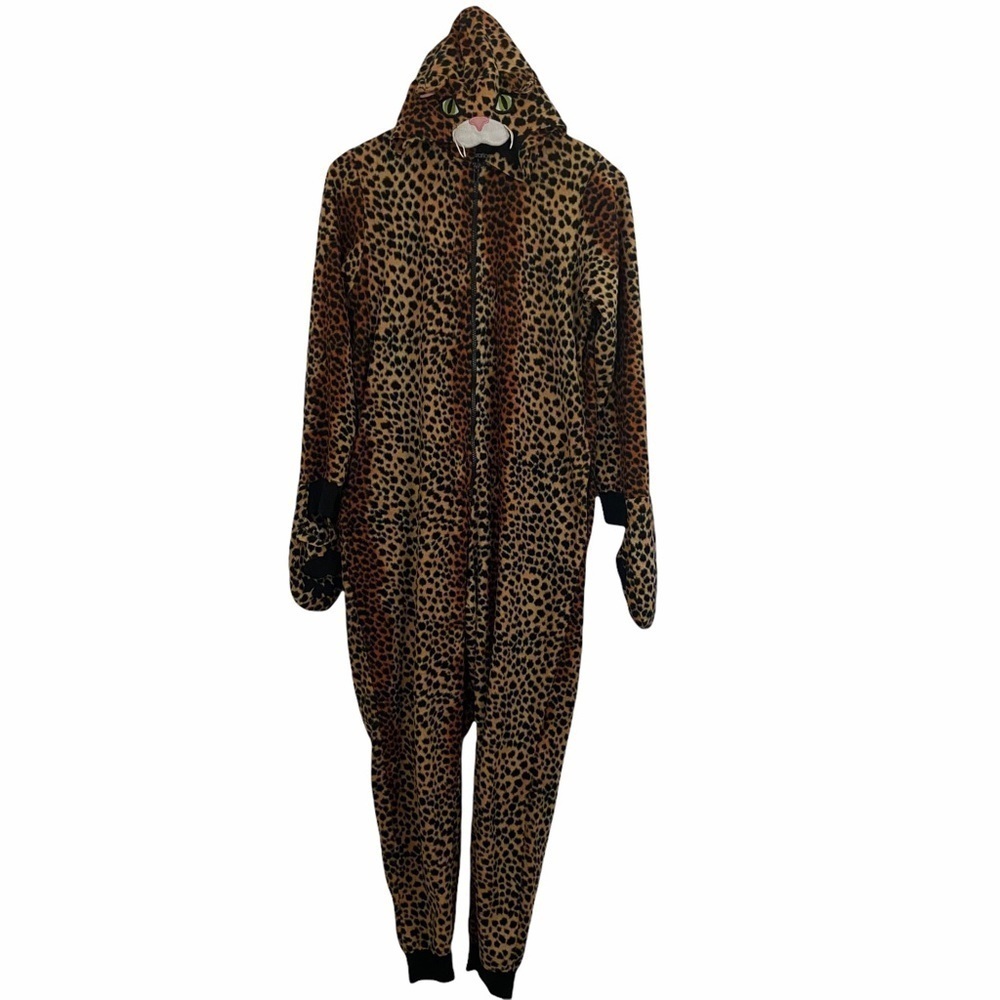 Xhilaration Leopard Print One Piece Pajamas Hooded Tail Sz S